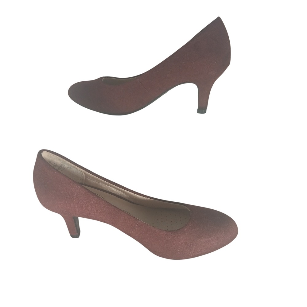 LifeStride Parigi Burgundy Faux Suede‎ Round Toe Kitten Heel Pumps Womens 6M